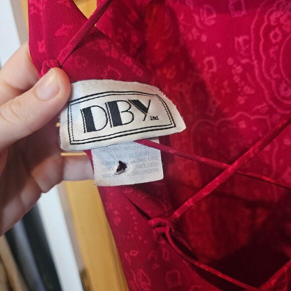 Vintage Red Paisley Slip Dress Y2K Strappy Maxi, Boho Festival Style Size 11 - Picture 6 of 10